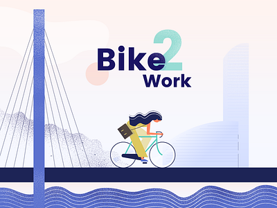 Bike2Work Challange bike bridge challange city competition cycling hipster illustration livechat river sport teamwork