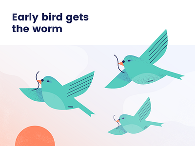 Early Bird Gets The Worm bird clouds illistration sayings sky vintage worm