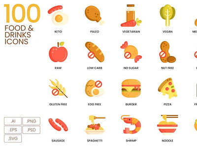 100 Food & Drinks Icons | Caramel digitalart foodicons icons vector vectoricons