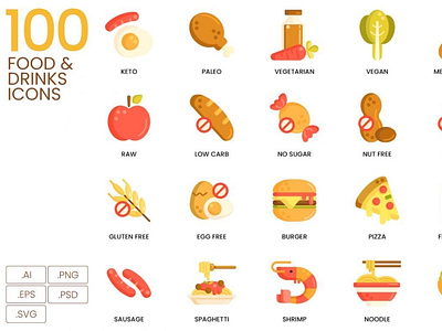 100 Food & Drinks Icons | Caramel