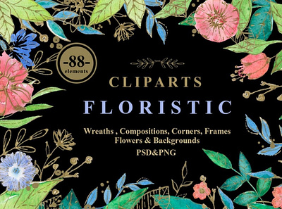 Collection of Floristic Cliparts backgrounds digitalart elements floral frames