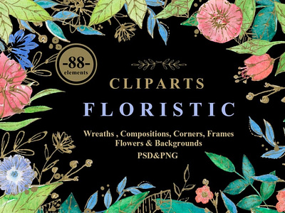 Collection of Floristic Cliparts backgrounds digitalart elements floral frames