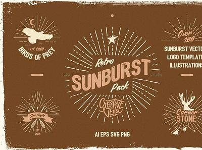 Vintage Glory: Sunburst Vector Set digitalart illustrations rustic template vector