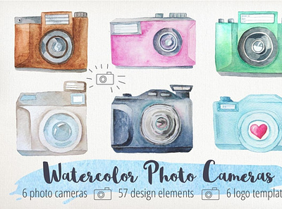 Watercolor Cameras Clip Art art camera digitalart illustrations watercolor