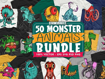 Monster Animals Cartoon Illustration Bundle design tshirt tshirtbundle tshirtdesign