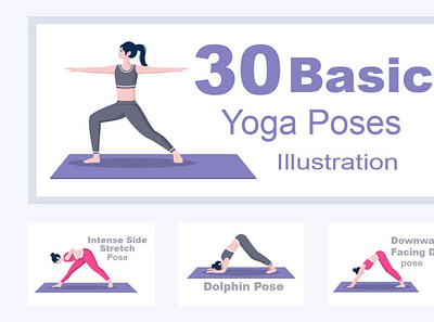 30 Yoga Poses and Fitness Exercises digitalart fitness illustrations yoga