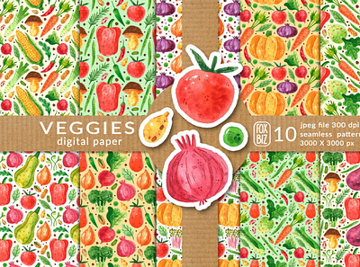 Vegetables digital paper backgrounds digitalart patterns vegetables