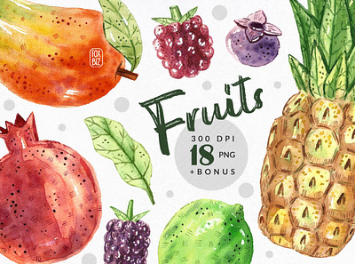 Tropical fruits watercolor clipart clipart digitlart fruit illustrations watercolor
