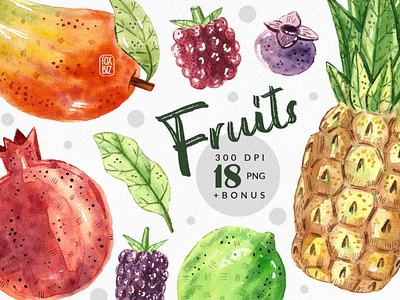 Tropical fruits watercolor clipart