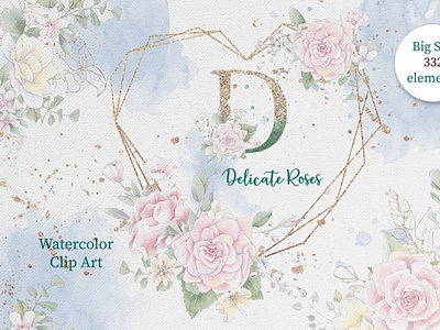Watercolor flowers roses clipart