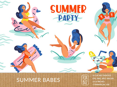 Summer girls clipart art clipart digitalart illustrations