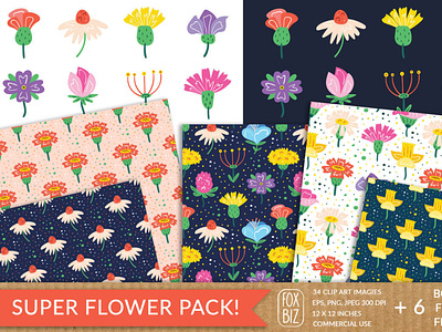 Wildflowers cliparts backgrounds digitalart illustrations patterns