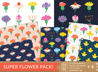 Wildflowers cliparts backgrounds digitalart illustrations patterns