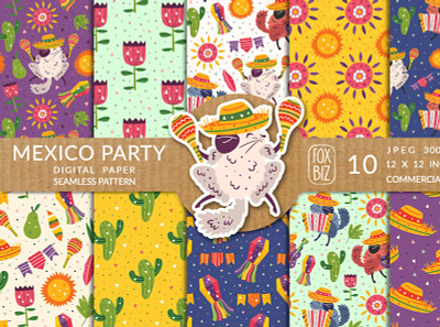 Mexico party prints, seamless patterns art illustrations mexico patterns textures