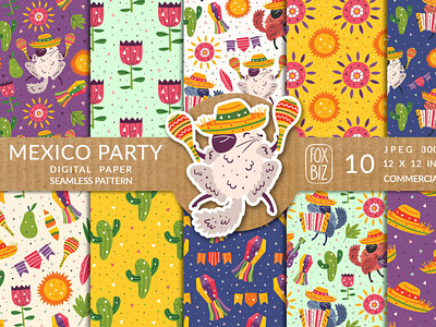 Mexico party prints, seamless patterns