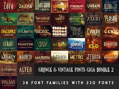 Grunge & Vintage Fonts Giga Bundle 2 bundle creative font font fonts fonts bundle grunge font header logo retro font typography vintage font vintage typography