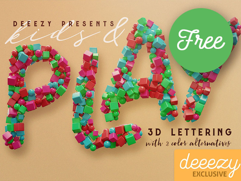 Kids & Play - Free 3D Lettering free graphics transparent png display font creative cool funny 3d free typography free lettering free font freebie free