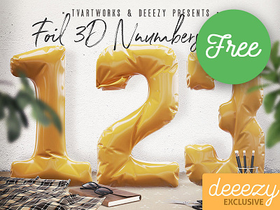 Free Foil 3D Numbers 3d deeezy foil font free free downloads free font free graphics free lettering lettering numbers png realistic