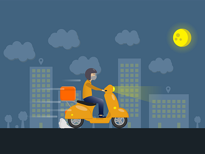 Delivery person driving through the night design graphic design illustration poster vector