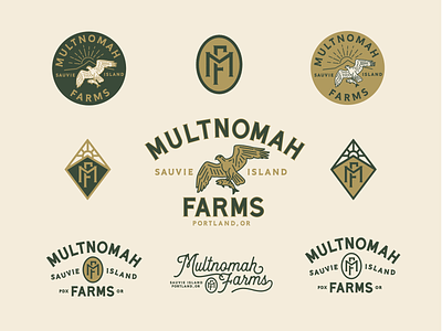 Multnomah Farms Brand Mark Study badge branding design illustration logo outdoors typography