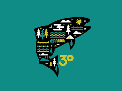 Western Rivers Conservancy - 30 Years branding design fishing illustration logo outdoors salmon vector