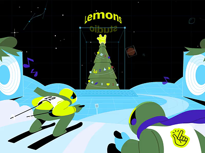 New Year Postcard 2d animation christmas greeting illustration keyboard lemons motion motion graphics new year new year eve postcard snowbording tree
