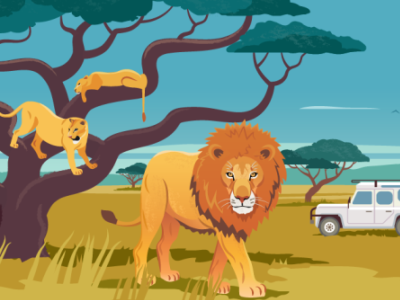 Lion beauty design illustration jeep lemon lion lioness pride recreation safari tree