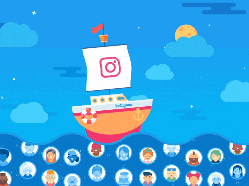 Social networks animation face instagram lemon like networks sail sea ship social users wind