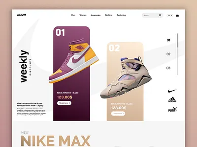 AXIOM shoe Store Website concept UI design graphic design shoes shoes website ui ui ux ux