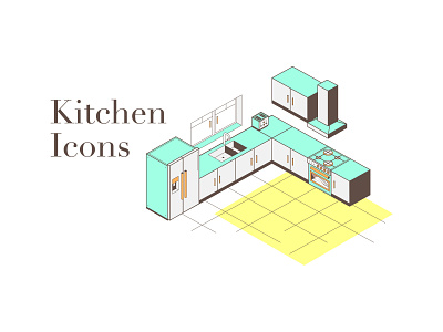 Kitchen Icons design iconography icons kitchen lineart neon typogaphy vector yellow