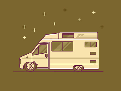RV camper camping holiday lineart night rv sky stars vector