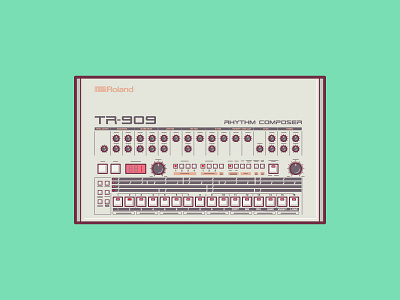 Roland TR-909 classic drummachine icon illustration lineart retro synth technology vector