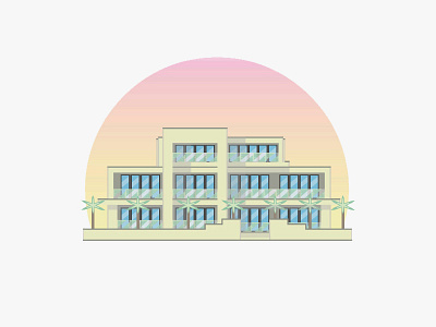 Modernist House architecture beach building glass house illustration modernism sunset vector