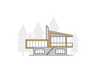 Woodland Lodge architecture house illustration lineart modernism modernist nature tree vector wilderness