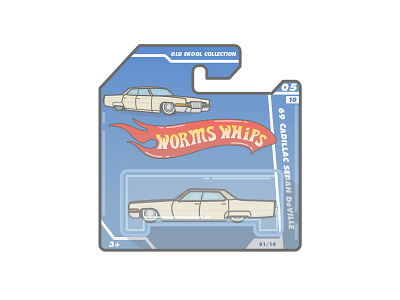 Worms Whips- Cadillac Sedan DeVille cadillac car hotwheels illustration lineart packaging usa vector