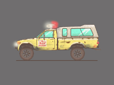 Pizza Planet car illsutration neon pizza toystory truck vector