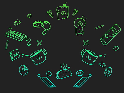 Random hack objects MX gradient green illustration line objects