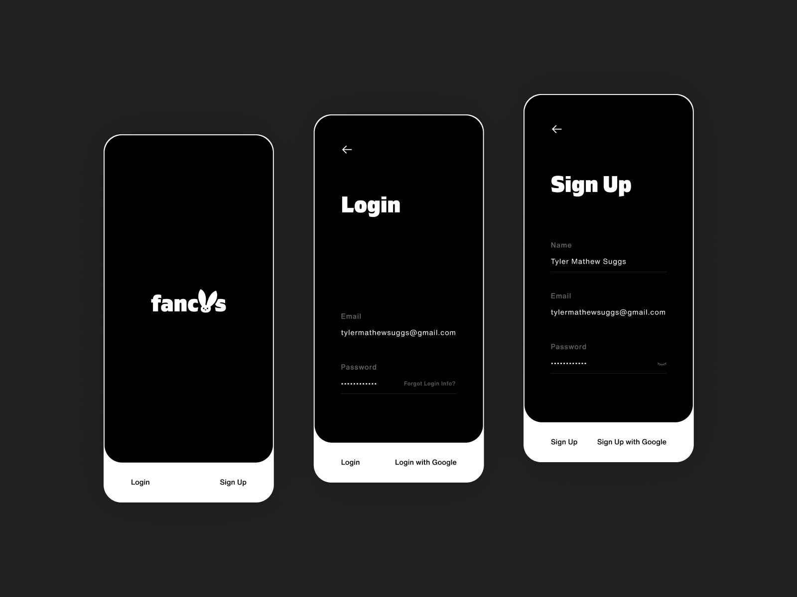 Fancy's Login & Registration Flow by Tyler Mathew Suggs on Dribbble