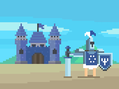 Blue Castle & Knight blue castle chatwars game illustration knight medieval pixel art pixelart warrior