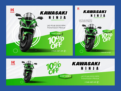 Kawasaki Bike Banner Design 2022 design banner banner design bike bike banner graphic design kawasaki kawasaki bike banner design kawasaki ninja bike media post design social media social media post