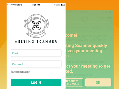 Meeting Scanner app astronaut colorful cosmonaut ios line icon login meeting mobile scan space teal