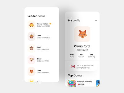 leaderboard animoji app design game app gradient interaction interaction design leader board top player ui ux website