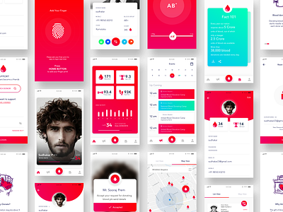 Blood Donating Mobile App Ui Ux blood cards donate invite profile red theme ui ux