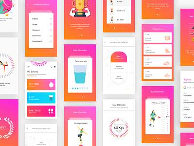 Health Fitness App Ui Ux app card fit fitness food gradient gym ui ux