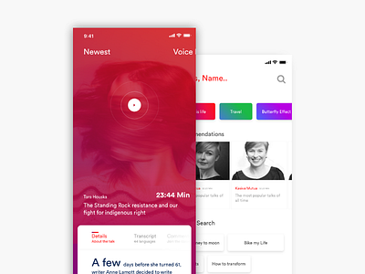 Inspirational Talks Online App app card colours gradient people search speak stream talk ui ux video