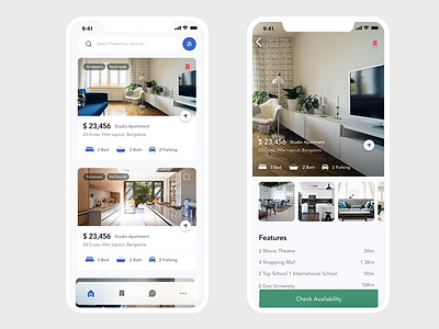 Real Estate Mobile app UI UX - Interactions app design cards interaction ios app microinteraction property listing property search real estate real estate app responsive street view ui userinterface ux