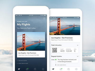 Airline App baggage boarding pass concept flight mobile san francisco ui