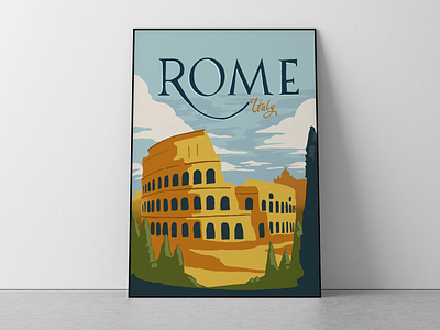 Rome - Italy travel poster flat illustration illustration italy poster procreate app retro rome travel poster vintage