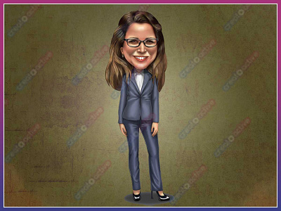 Lady wearing blue suit caricature blue suit ca caricature designing presiontial suite