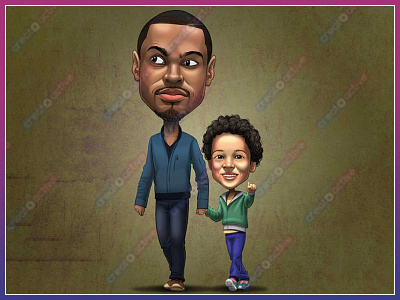 Man roaming with his son Caricature